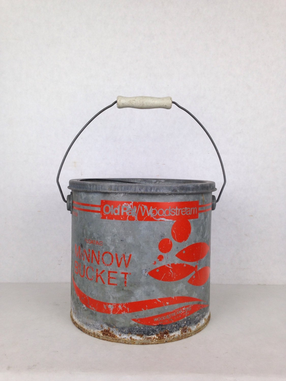 Vintage Galvanized Minnow Bucket Red Old Pal Nautical Fishing