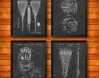SET of 4 LACROSSE Art Posters, Vintage Patent Illustration, Art Print, Canvas, Wall Art, Home Decor, Lacrosse, Sport, Lacrosse Gift - s53