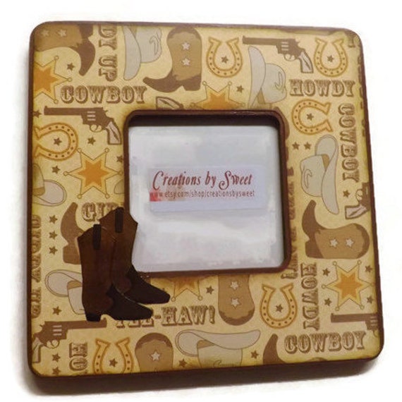 Cowboy picture frame cowboy photo frame decoupaged wood
