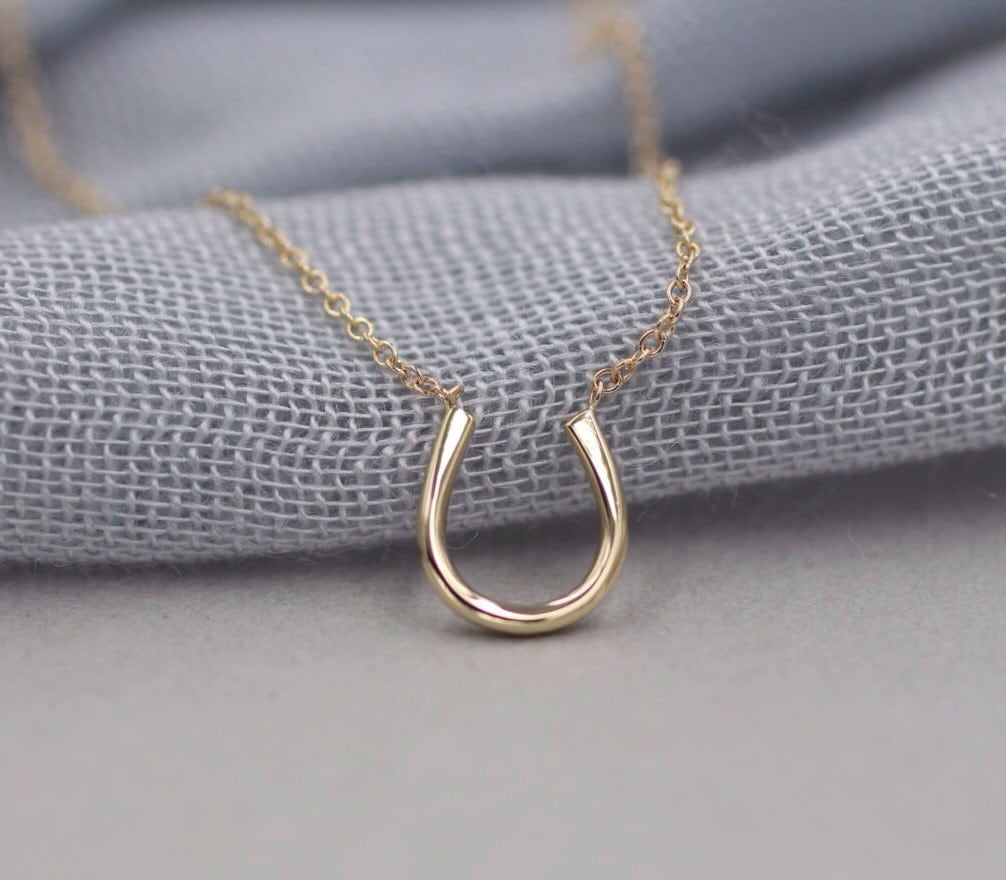 14k solid gold horseshoe necklace good luck necklace lucky