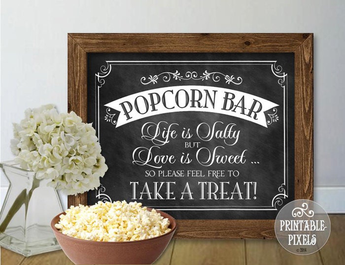 Popcorn Bar Printable Chalkboard Wedding Sign by PrintablePixels