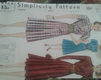 Vintage Retro 1940's Simplicity Dress pattern #3064 Size 16/34 Bust