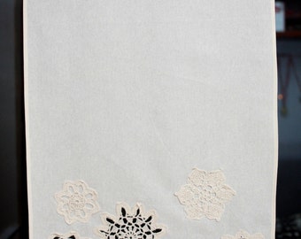 Curtain with crochet doilies, short curtain, window decor, cafe curtain.