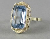 ART DECO beauty, aquamarine blue spinel and silver ring, statement ring, stacking ring, cocktail ring, antique vintage ring, gold plated.