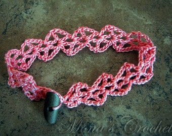 Hand Crocheted Lacy Cuff Bracelet - Coral