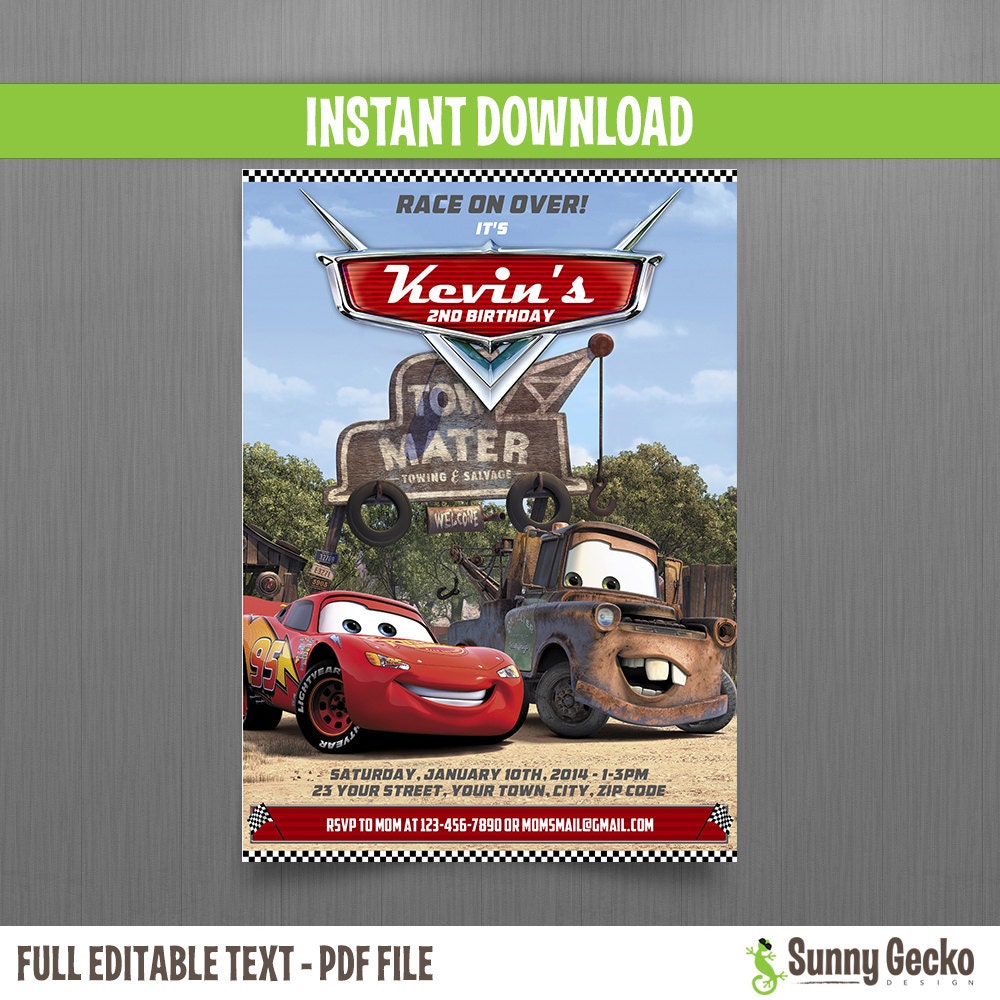 Disney Cars Lightning McQueen and Mater Birthday Invitation