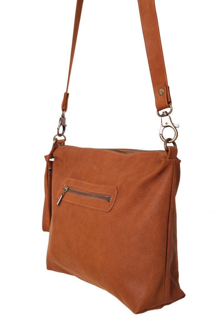 Small camel leather shoulder bag Brown small by TESLeatherDesign