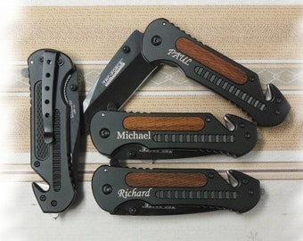 SET OF 3 Pocket Knife ,Rescue Knife Engraving , Engraved Knife , Best Man gift , Hunting Knife , Groomsman knife , Fathers Day Gift Knife