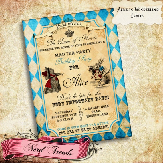 Alice in Wonderland Invitation Wonderland 5x7 or