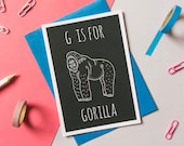 Gorilla Card. Animal Alphabet Card. 100% Recycled Card & Envelope