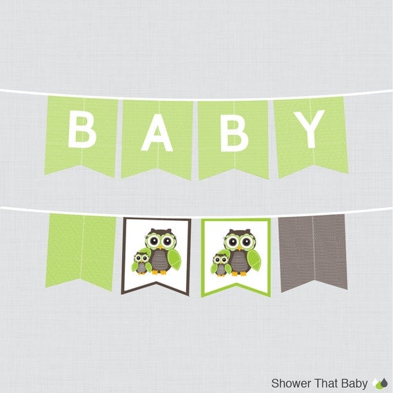 phrases shower baby banner Banner Banner Themed Owl Shower Green Printable Baby  in Owl