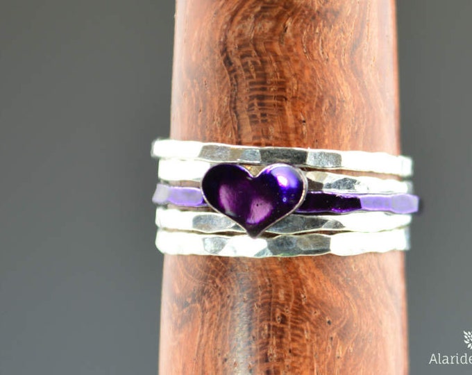 Purple Heart Ring, Sterling Silver, Stacking Ring, Personalized Heart Ring, Purple Ring, Initial Heart Ring, Initial Ring, BFF Ring, Violet