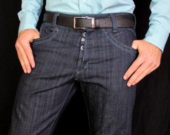 Blue organic cotten mens jeans in slim fit