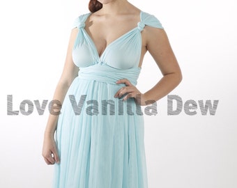 Bridesmaid Dress Infinity Dress Pastel Blue Tulle Knee Length Wrap Convertible Dress Wedding Dress