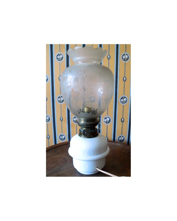 Kosmos Oil Lamp, Etched Globe, Lightning, Electrified Oil Lamp, Brenner