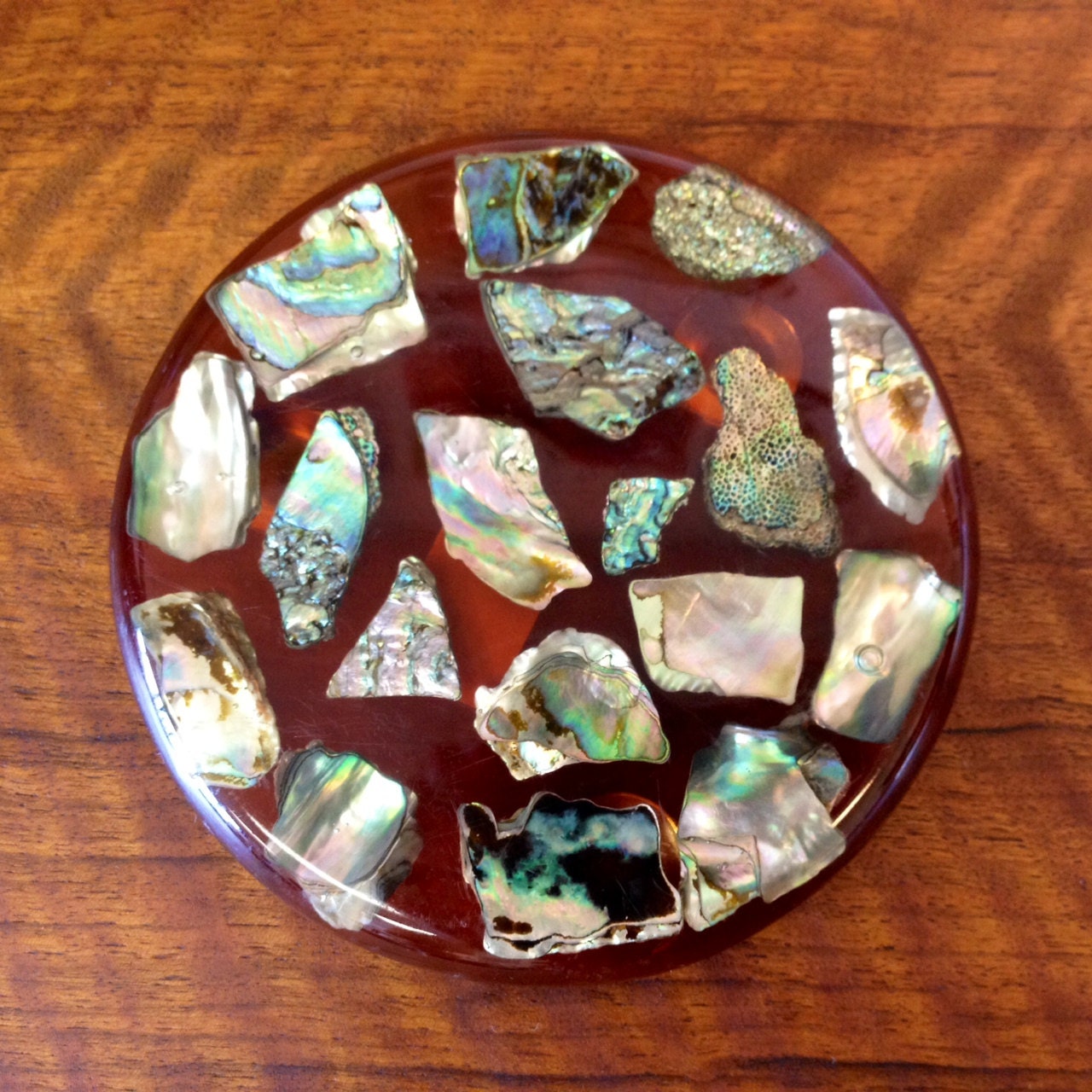 Vintage Resin Trivet Hot Plate Pad Abalone Mother of Pearl