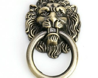 Lion Drawer Pull Knobs Handles Dresser Drop Pulls Rings / Antique Bronze Gold Lion Head Door Knocker Cabinet Knob Handle Vintage Hardware