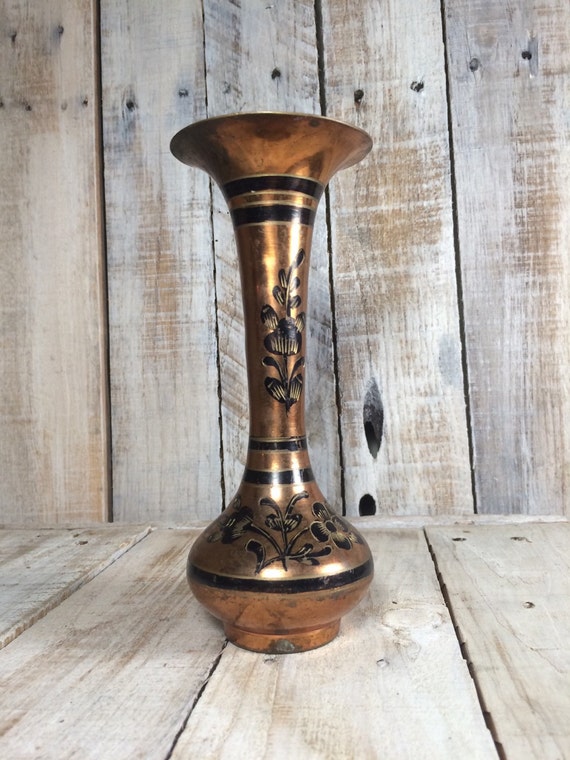 Brass Vase Enamel Vase Long Neck Vase Unique Chic