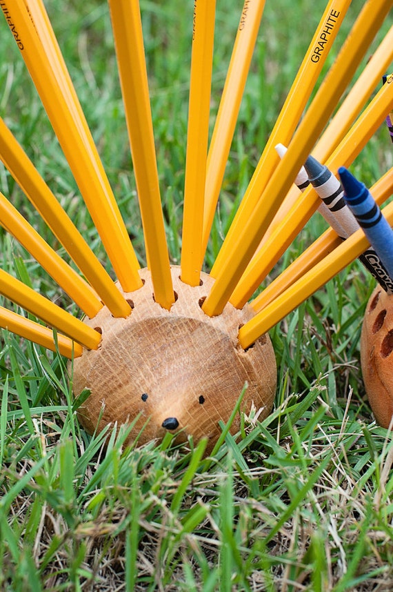 Hedgehog Pencil Holder by SandboxToys on Etsy