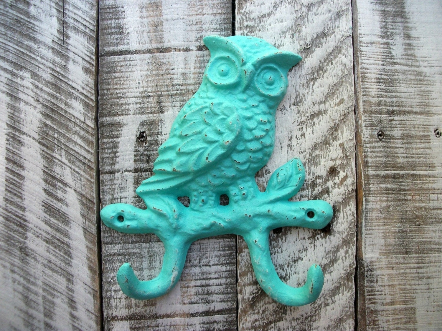 Heavy Teal Cast Iron Owl Wall Hook Bright Blue Girls by Peacebabys