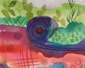Original signed watercolor painting, abstract measures 9" x 6"