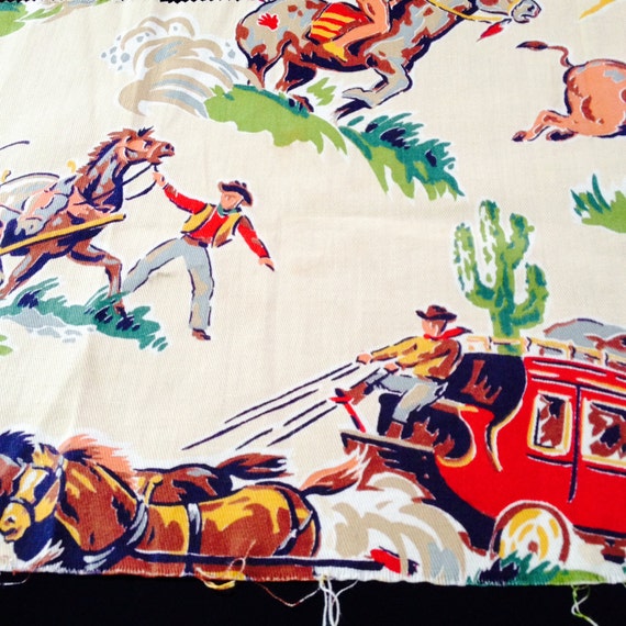 Rugged Vintage Cowboy Fabric Novelty Fabric by DigginForTreasure