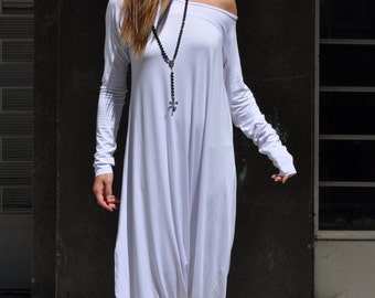 Handmade White Cotton Jumpsuit for Women, Long Sleeves Jumpsuit, Cotton Casual Loose Union Suit, Drop Crotch Harem Pants, Ladies Jumpsuit