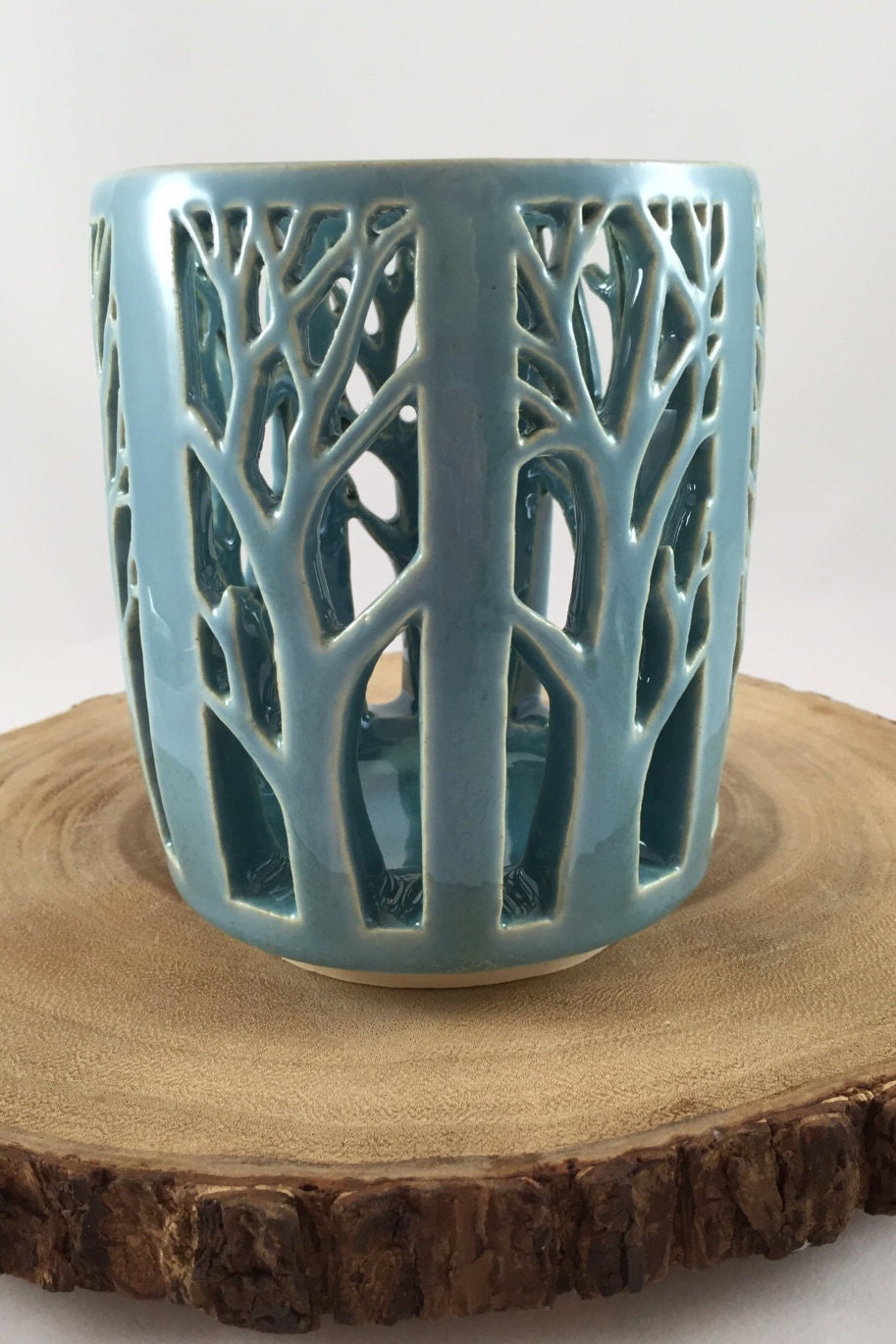 Made to Order Ceramic Lantern with Forest Carving