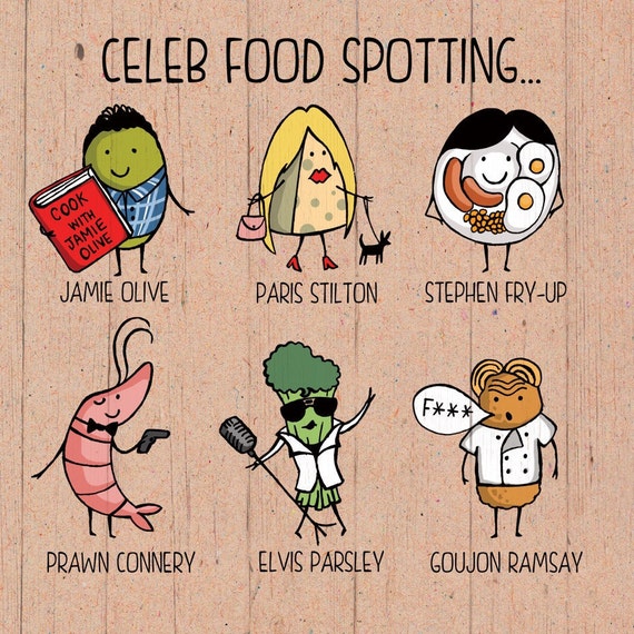 Celeb Food Spotting Greeting Card By Toptabledesign On Etsy 