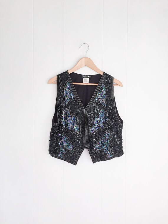 Sequin Vest Vintage Sequin Vest. Black Halloween Costume.