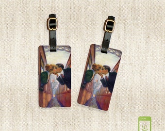 Personalized Kiss Between Trains Luggage Tag Personalized Custom Luggage Tags - Metal Single Tag or Set Available