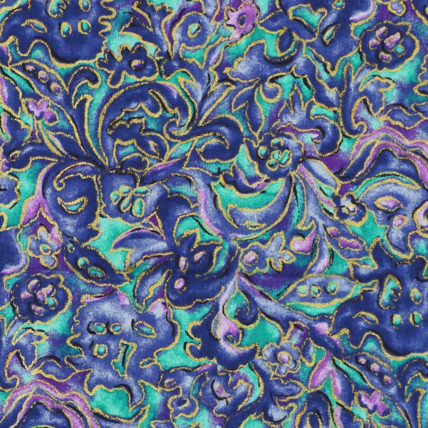 Purple Gold Paisley Swirls Quilting Cotton by DartingDogFabric