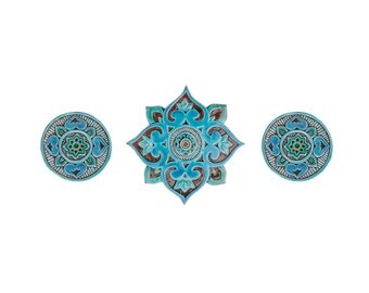 Art for Bathroom // Ceramic tiles // Bathroom Wall Art // Bathroom decor // Set of 3 tiles (varios sizes) // Mandala // Turquoise