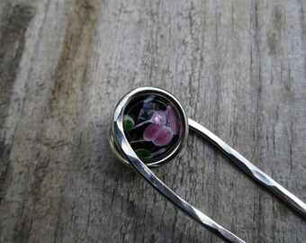 Midnight Jasmine Hair Fork in Nickel Silver with Glass Sphere- Your choice of Length - Hair Pin - Haar Gabel - Long Hair Accessory