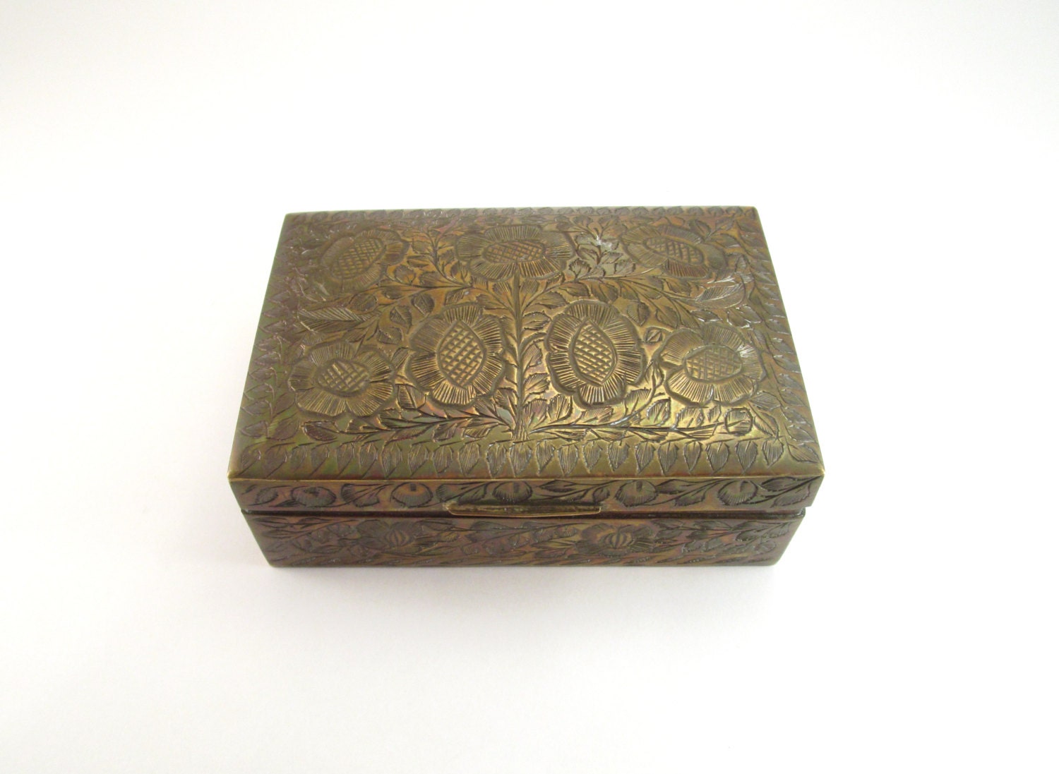Brass Box Etched Floral Design Vintage Brass by TREASUREandSUCH