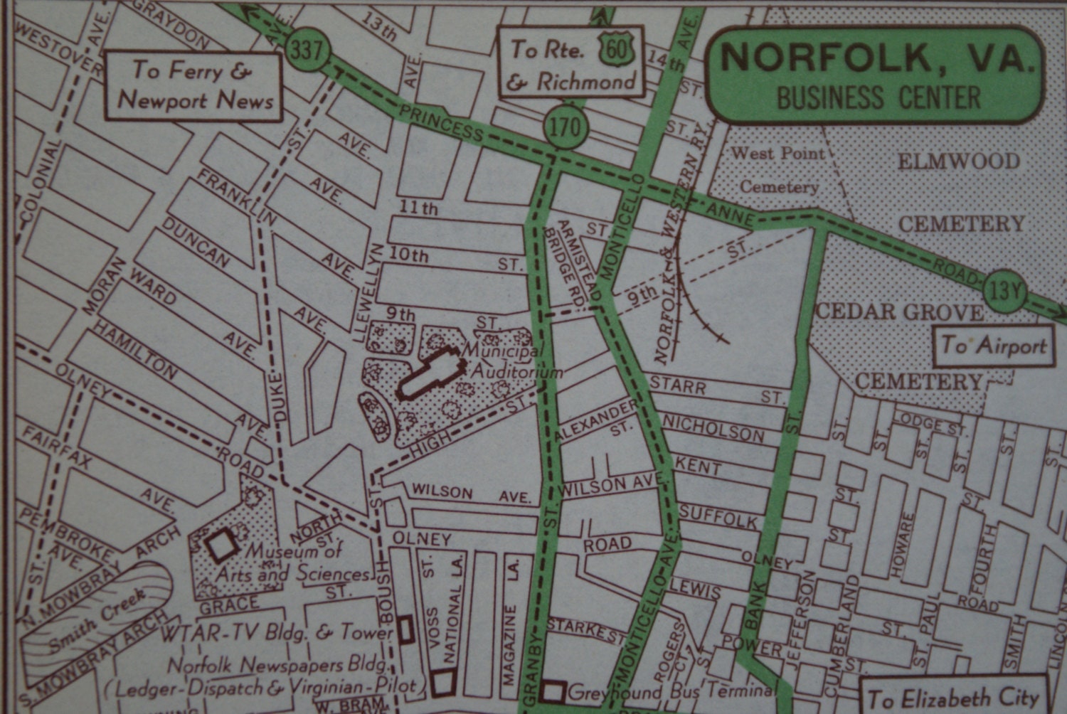 1951 Norfolk City Map Vintage Map of Norfolk by TheWoodenEarth