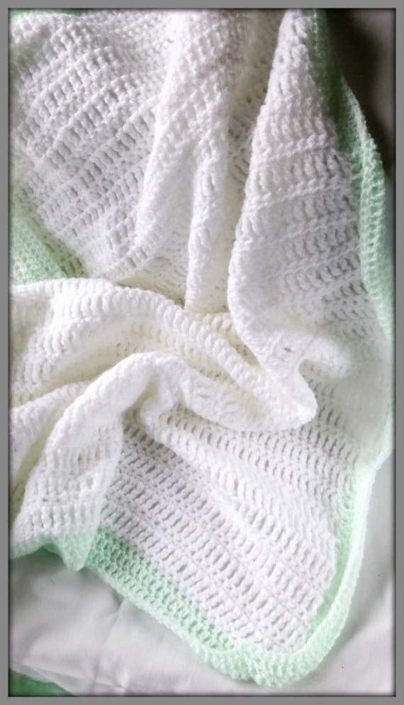 Baby blanket Pram blanket Crocheted baby blanket White and