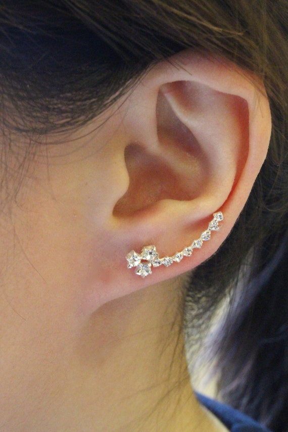 Crystal Ear cuff Cubic Zirconia Ear Crawler Ear by JCoJewellery