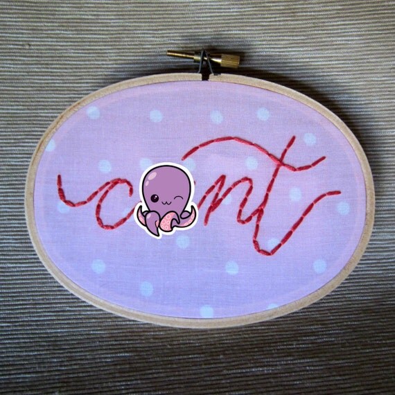 ... Cunt wall art, cuss word, swear word home decor, Oval embroidery hoop