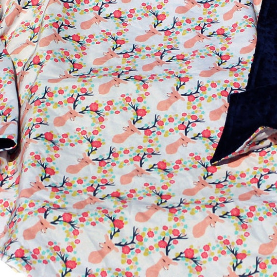 Floral Deer Designer Minky Blanket