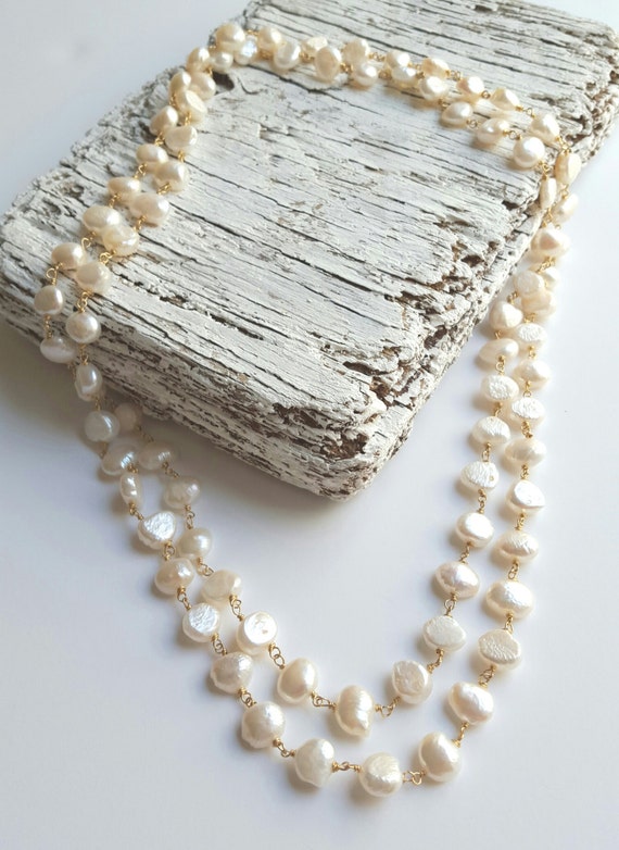 Extra long wire wrapped baroque pearl by CloverdaleCollection