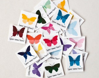 75 Name Tags with Colorful Butterflies - personalized iron on labels for children's clothing (kids' labels)