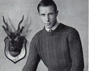 Mens Knitting Pattern mens chunky fishermans rib sweater 38-45