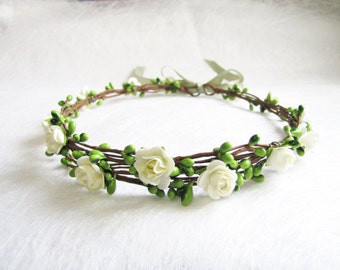 Wedding Floral Crown, light Ivory Flower Headband, Floral Head Wreath, Wedding Headband, Bridesmaid Flower Crown, Flower Girls Flower Crown