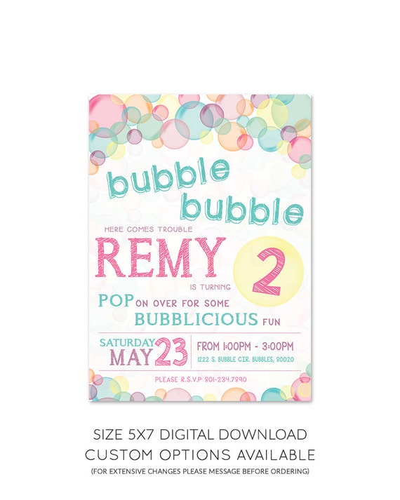 Bubble Theme Birthday Party Invitation 5x7