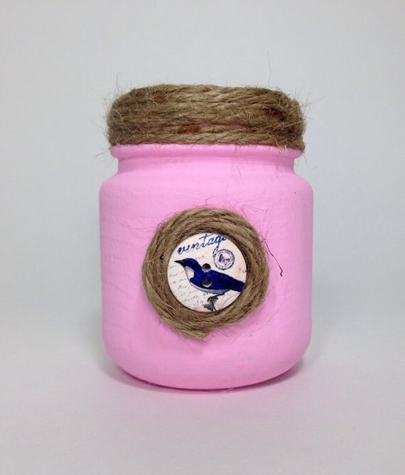 Vintage bird tea light candle holder glass jar by AJacksBoutique