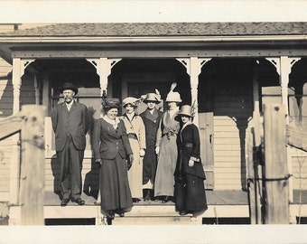 Group Photo on Front Porch, Upper Mid West, ca.1910, Antique Real Photo Postcard