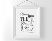 Coco Chanel Decor / Black And White Home Decor / Beauty Begins Quote / Teen Girl Room Decor / Make Up Artist Art Print