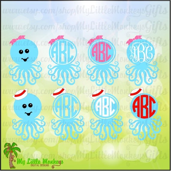 Download Monogram Octopus with Bow or Sailor Hat Monogram Base Designs
