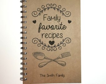 Recipe Book, Family Favorite Recipes, Kitchen Book, Recipe Notebook, Personalized, Notebook, Recipe Holder, Gift, Fork and Spoon, Recipe